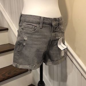 GREY High Rise 3” Inseam Cuffed Freyed Hem Shorts w Secret Slim Pockets Sz 6 NWT